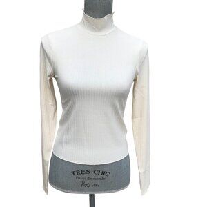 NWT Juicy Couture Cream Ribbed Fitted Long Sleeve Tee Shirt - Small